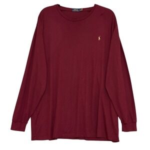 Polo Ralph Lauren Mens 3XLT Tall Burgundy Long Sleeve Cotton T-Shirt Flesh Pony